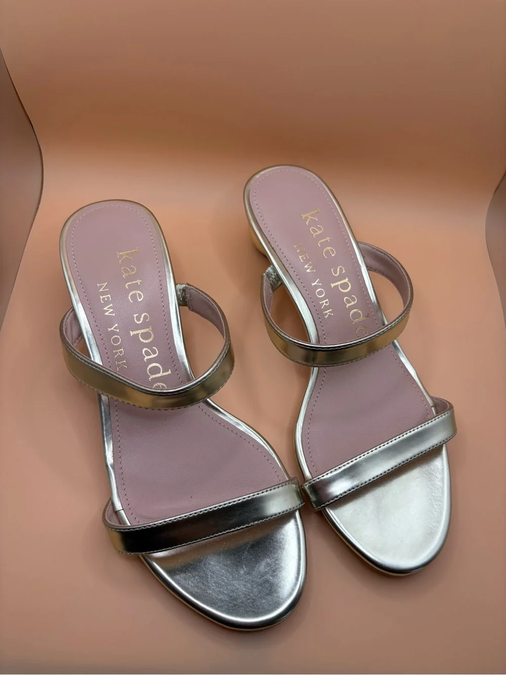kate spade Gold Metallic Double-Strap Slide Mules